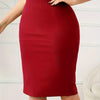 Plus Size Solid Bodycon Skirt - High Waist Knee-Length Slit Skirt for Spring & Summer