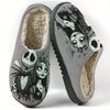 Jack Skellington Plush Slippers for Men & Women – Unisex Cozy Fall/Winter Indoor & Outdoor Slippers, Soft Fabric Lining, TPR Non-Slip Sole, Striped & Cartoon Animal Prints