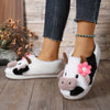 Women's Cow Print Plush Slippers - Fleece Lined, Non-Slip Rubber Sole, Pink Bow, Hand Washable