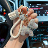 Cute Puppy Keychain with Sparkling Tassels & Bone Charm - Multicolor Dog Collar and Bag Charm (Pink, Black, Blue, Brown)