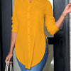 Women's Elegant Long-Sleeve Button-Front Blouse with Side Slit — Woven Polyester All-Season Office & Casual Shirt