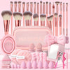 54-Piece Professional Makeup Brush Kit, 25 Brushes, 9 Sponges & Puffs, Cosmetic Bag & Mirror, Pink