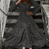 Plus Size Polka Dot V-Neck Long Sleeve Fit & Flare Maxi Dress