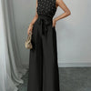 Women's Sleeveless High-Neck Wide-Leg Jumpsuit with Belted Waist