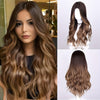 26-Inch (66 cm) Ombre Brown Wavy Wig for Women – Middle Part Curly Synthetic Hair, Heat-Resistant Natural-Look Gradient
