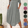 Plus Size Solid Crew Neck Tunic Dress - Casual Short Sleeve Summer Dress for Women