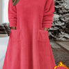 Plus Size Fuzzy Hooded Long Sleeve Tunic Dress with Pockets for Fall Winter