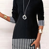 Women's Color Block Print Dress — Long Sleeve Round Neck Polyester, Machine Washable, All-Season