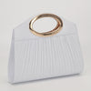 Pleated Clutch Evening Bag with Glitter Metal Ring Handle, Lightweight Polyester Shoulder & Crossbody with Magnetic Closure