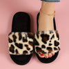 Leopard Print Women's Slip-On Slippers – Soft Warm Fabric Indoor Shoes with Non-Slip EVA Sole