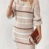 Women's A-Line Sweater Dress - Short Sleeve Crew Neck Tunic, Wrinkle-Resistant, Casual to Formal, Beige/Brown/White/Black/Gray