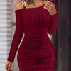 Ribbed Asymmetrical One-Shoulder Bodycon Mini Dress Long Sleeve Party Dress for Women