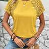 Women's Lace Sleeve Cropped Tee - Elegant Solid Color Summer Blouse, Breathable Machine-Washable Top