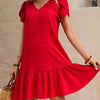 Petal Sleeve V-Neck Ruffle Hem A-Line Dress - Casual Summer