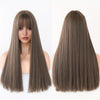 22-Inch (56 cm) Long Straight Synthetic Wig with Bangs – High-Density Heat-Resistant Brown Hair for Women, Beginner-Friendly