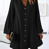Chic V-Neck Long Sleeve A-Line Dress - Button Front, Stretchy Polyester Blend, Machine Washable