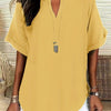 Plus Size V-Neck Blouse - Women's Short Sleeve Loose Batwing Top with Flared Hem, Stretchy Casual Shirt