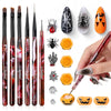 6-Piece Halloween Nail Art Brush Set Blood Marble Handle French Gradient Dotting Tools with Pumpkin Palettes & Charms