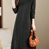 Women's High Neck Long Sleeve Knit Midi Dress - Soft Acrylic Blend, Regular Fit