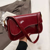 Retro Patent Faux Leather Women's Baguette Flap Handbag - Removable Strap, Underarm/Shoulder Minimalist Elegant Bag