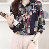 Floral Lapel Collar Shirt for Women — Flattering Slimming Long-Sleeve Button Blouse, Machine Washable for Spring & Fall
