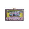Retro Cassette Tape Rhinestone Evening Clutch - Black Acrylic Crossbody with Gold Chain Strap for Weddings & Parties
