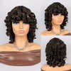 14-Inch (35 cm) Short Curly Afro Wig for Women — Brown Kinky Curly Synthetic with Side Bangs, Full Bouncy Fluffy Hair